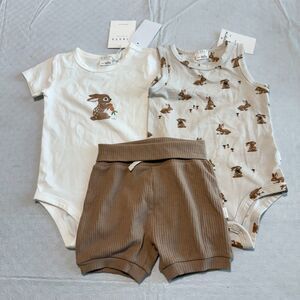 Firsts by Petit Lem 3pc Bunny Bodysuit & Ribbed Shorts Set 12M NWT